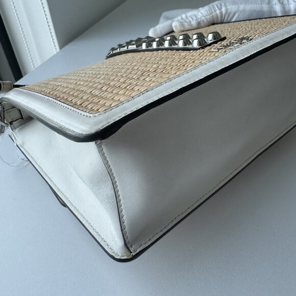 PRADA ELEKTRA SHOULDER BAG HANDBAG WHITE LEATHER AND RAFIA. Auth - Picture 6 of 14